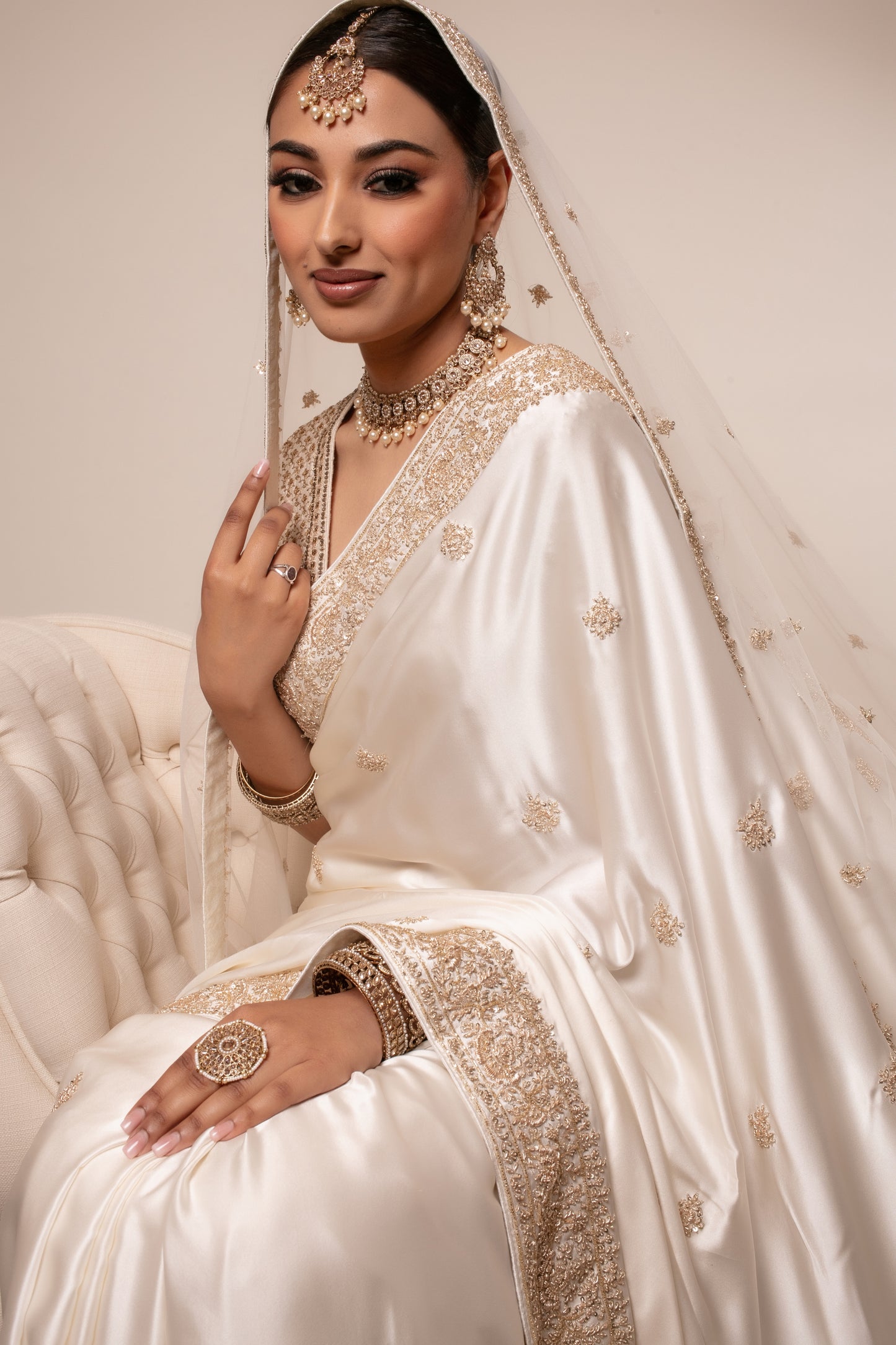 Signature Crepe Silk Zardozi Embroidery Sari + Dupatta NC044
