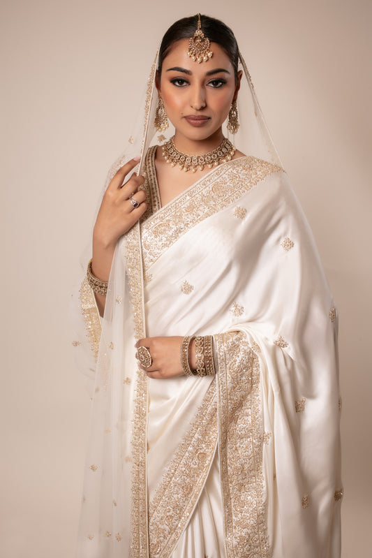 Signature Crepe Silk Zardozi Embroidery Sari + Dupatta NC044