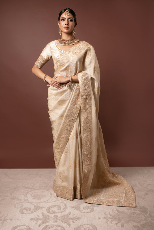 Luxury Silk Zardozi Embroidery Sari NC048