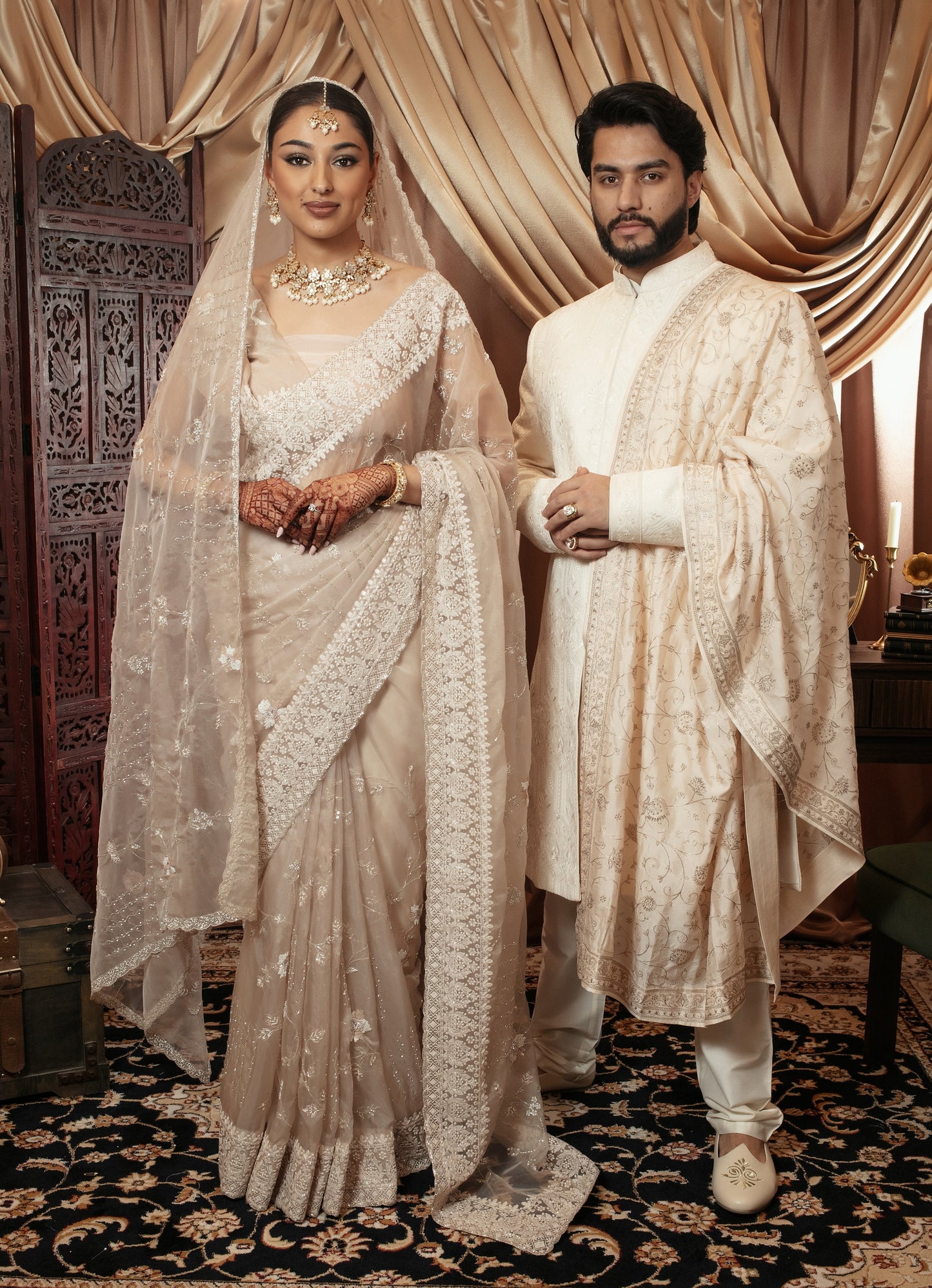 Luxury Organza Threadwork & Beadwork Sari + Dupatta NC086