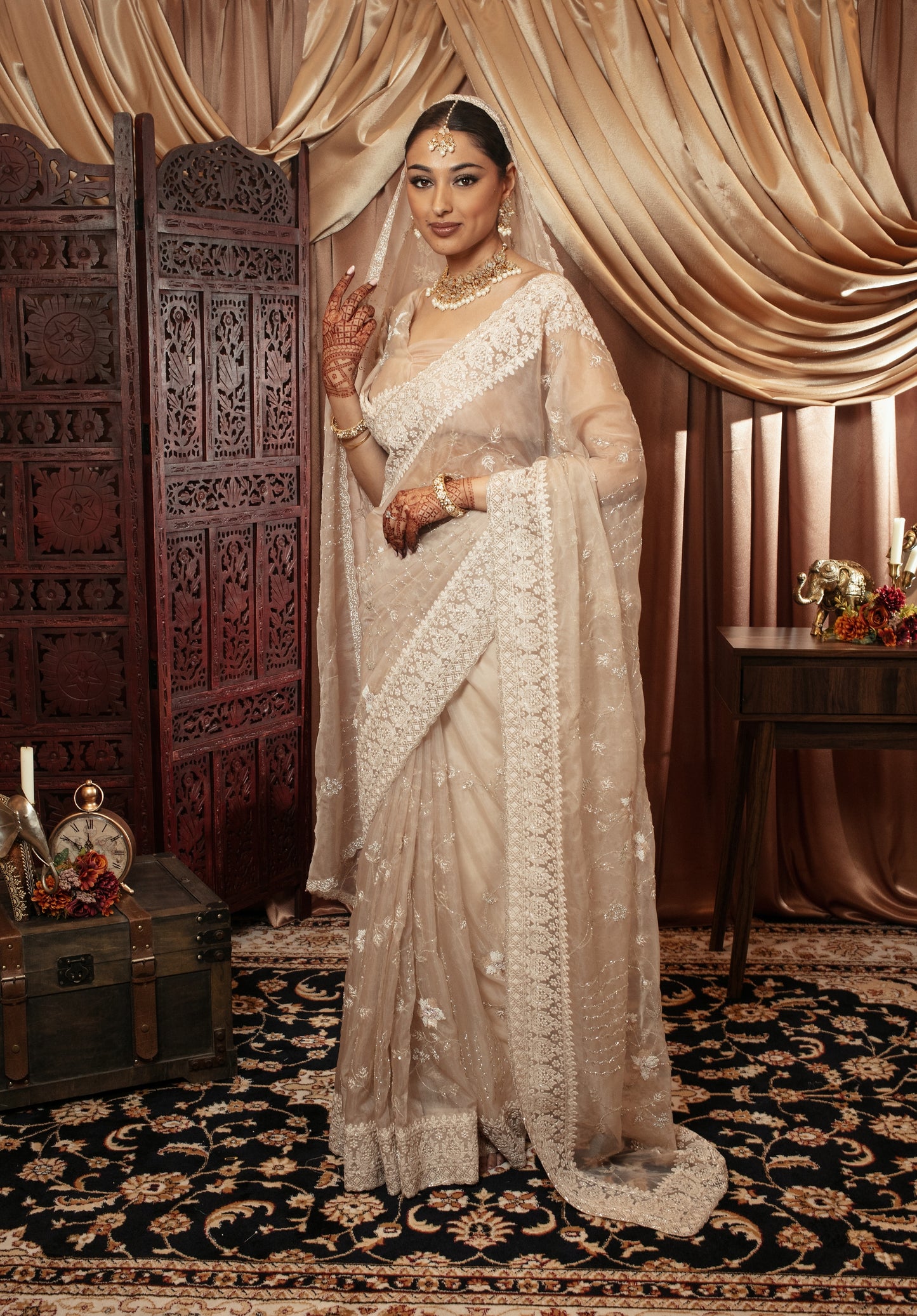Luxury Organza Threadwork & Beadwork Sari + Dupatta NC086
