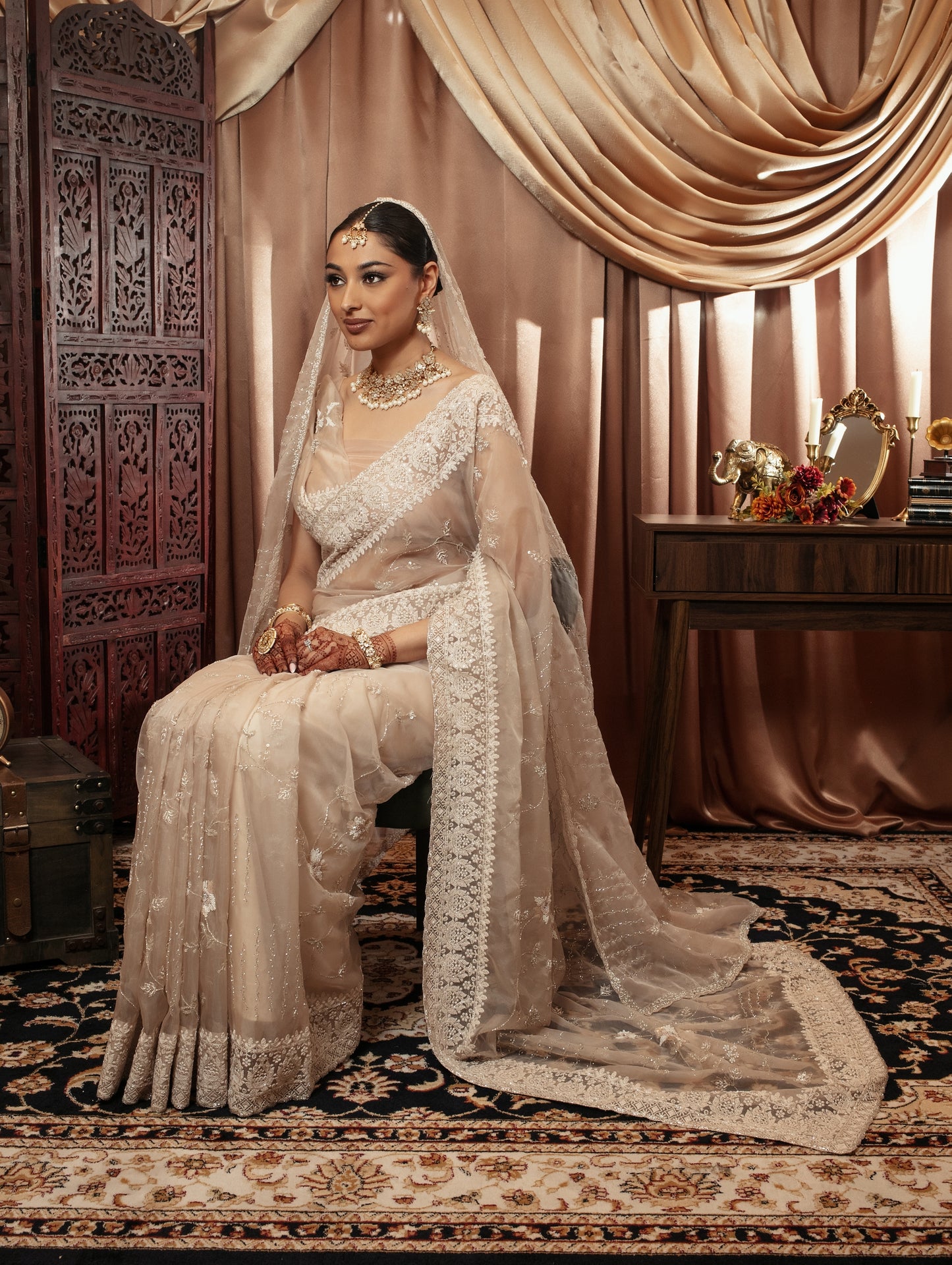 Luxury Organza Threadwork & Beadwork Sari + Dupatta NC086