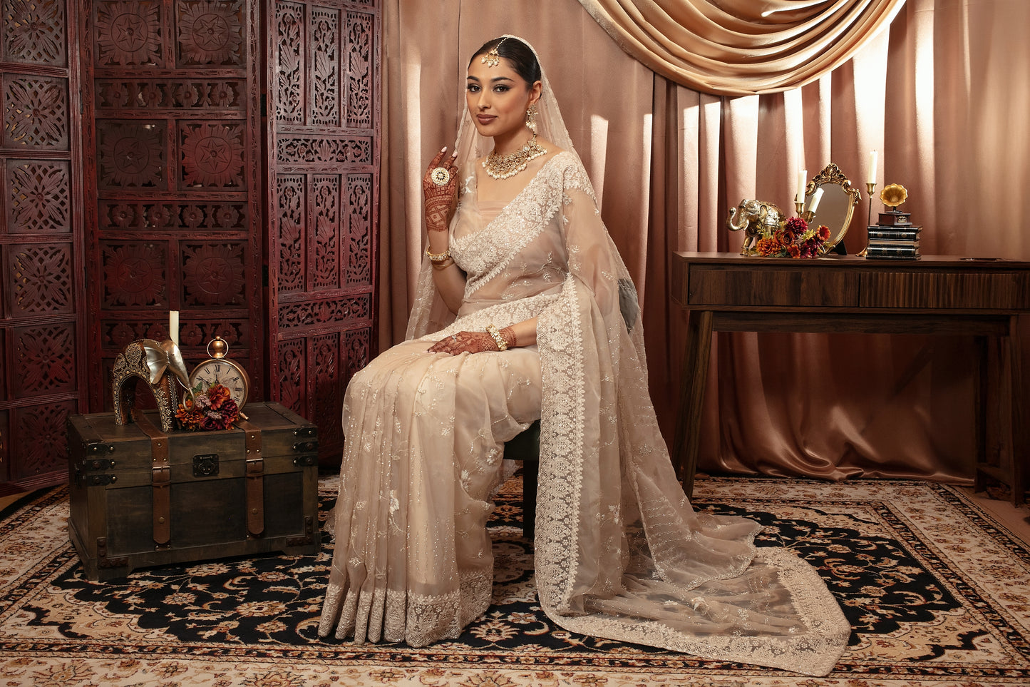 Luxury Organza Threadwork & Beadwork Sari + Dupatta NC086