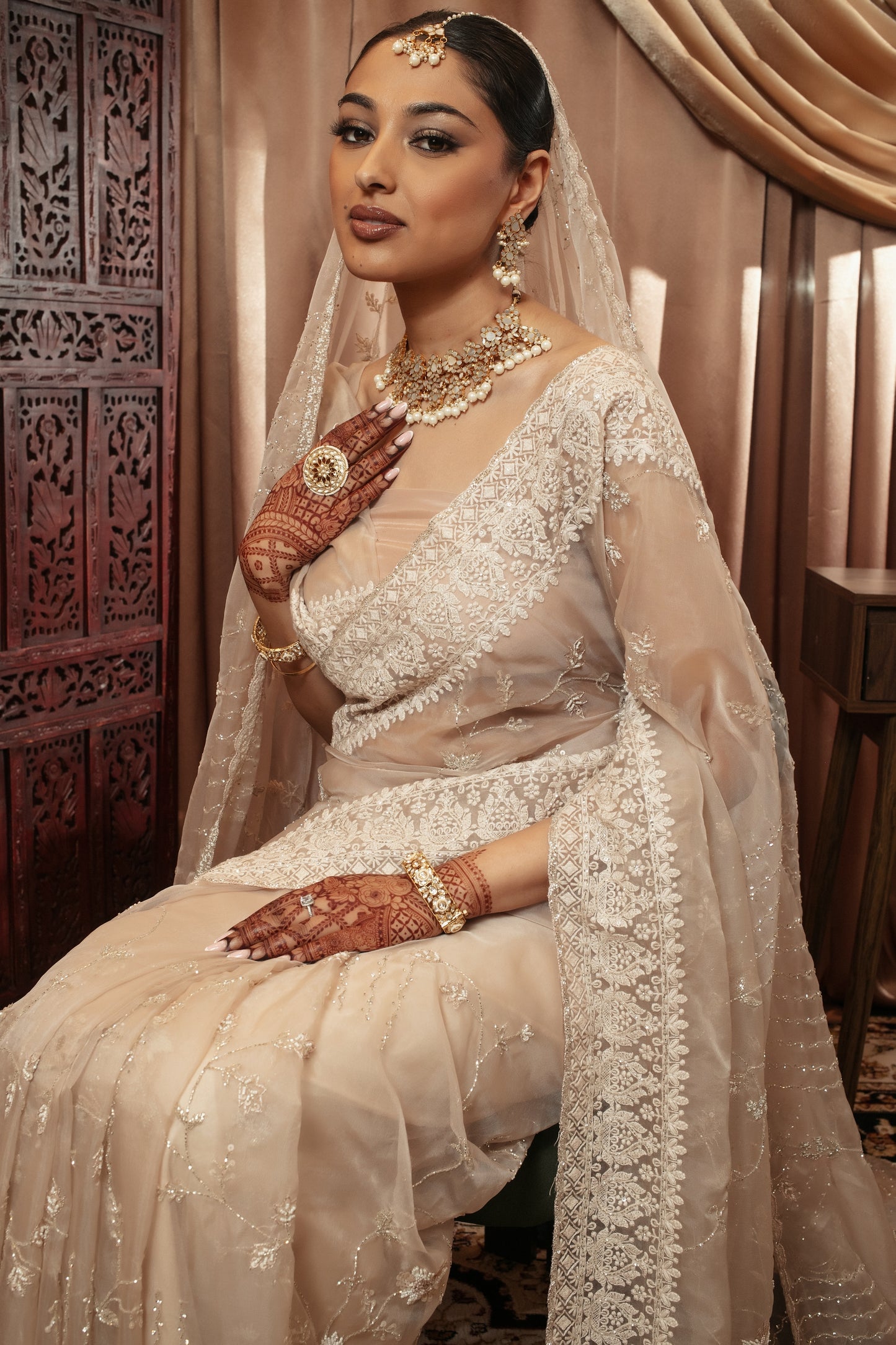 Luxury Organza Threadwork & Beadwork Sari + Dupatta NC086