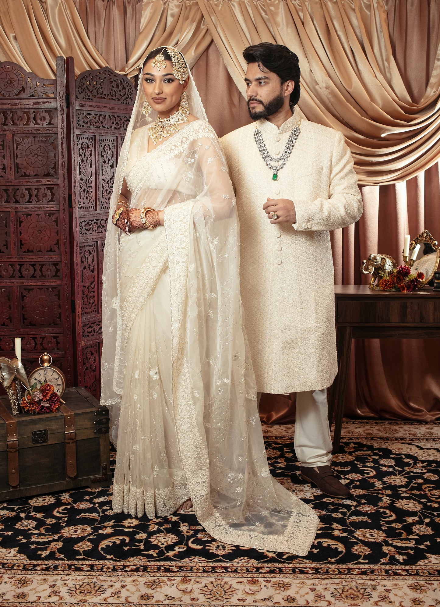 Luxury Organza Threadwork & Beadwork Sari + Dupatta NC086