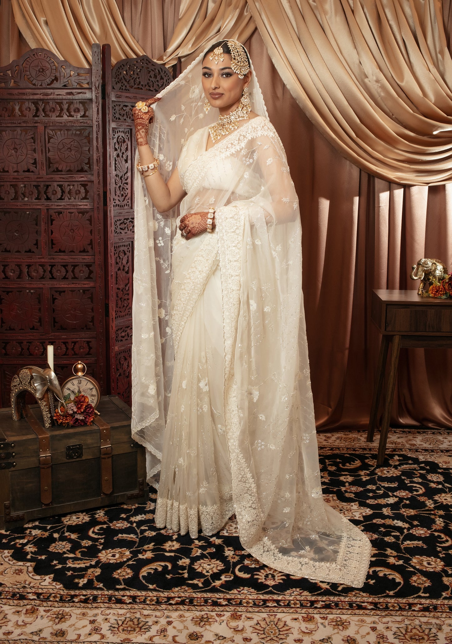Luxury Organza Threadwork & Beadwork Sari + Dupatta NC086
