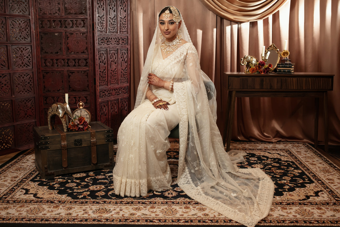 Luxury Organza Threadwork & Beadwork Sari + Dupatta NC086