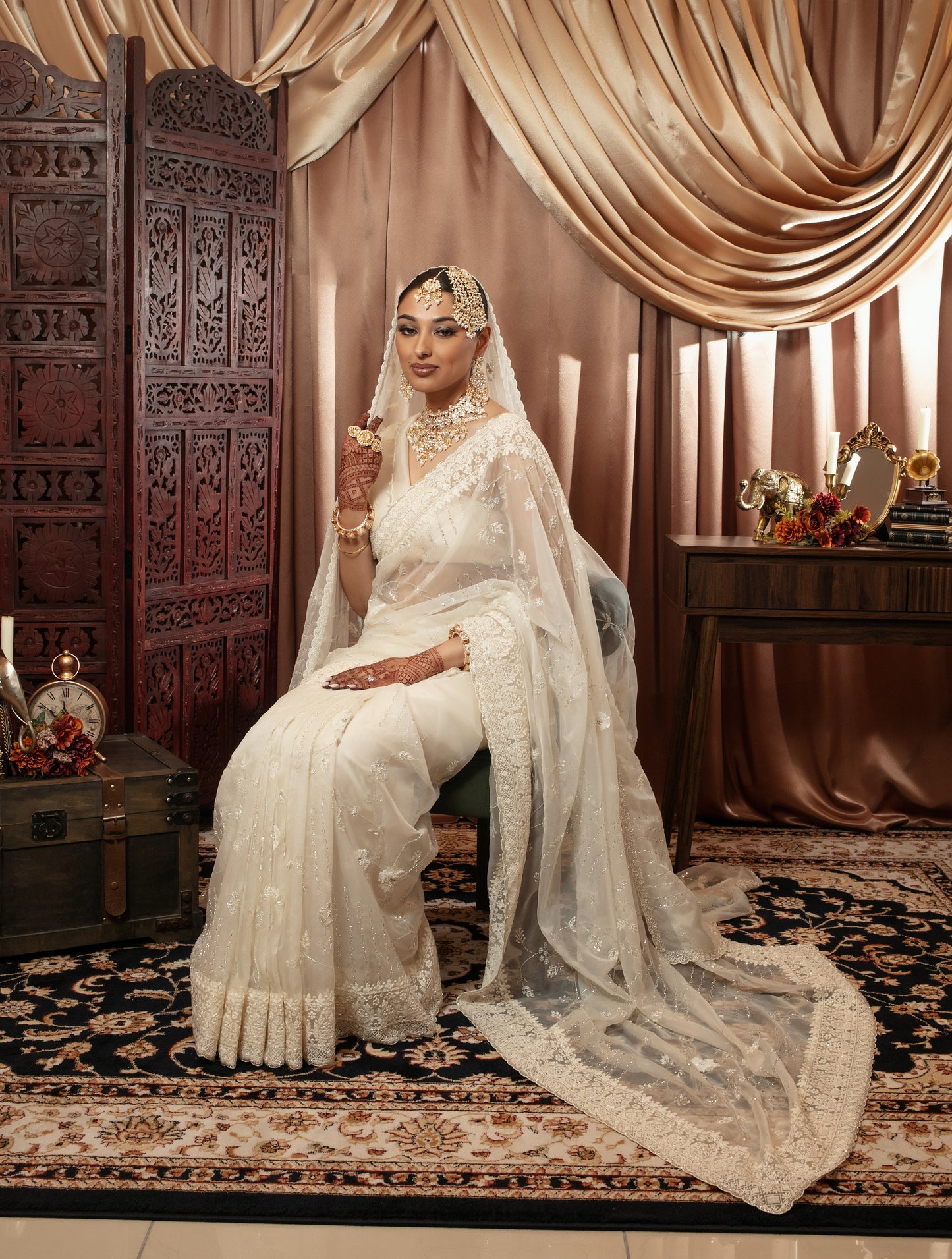 Luxury Organza Threadwork & Beadwork Sari + Dupatta NC086