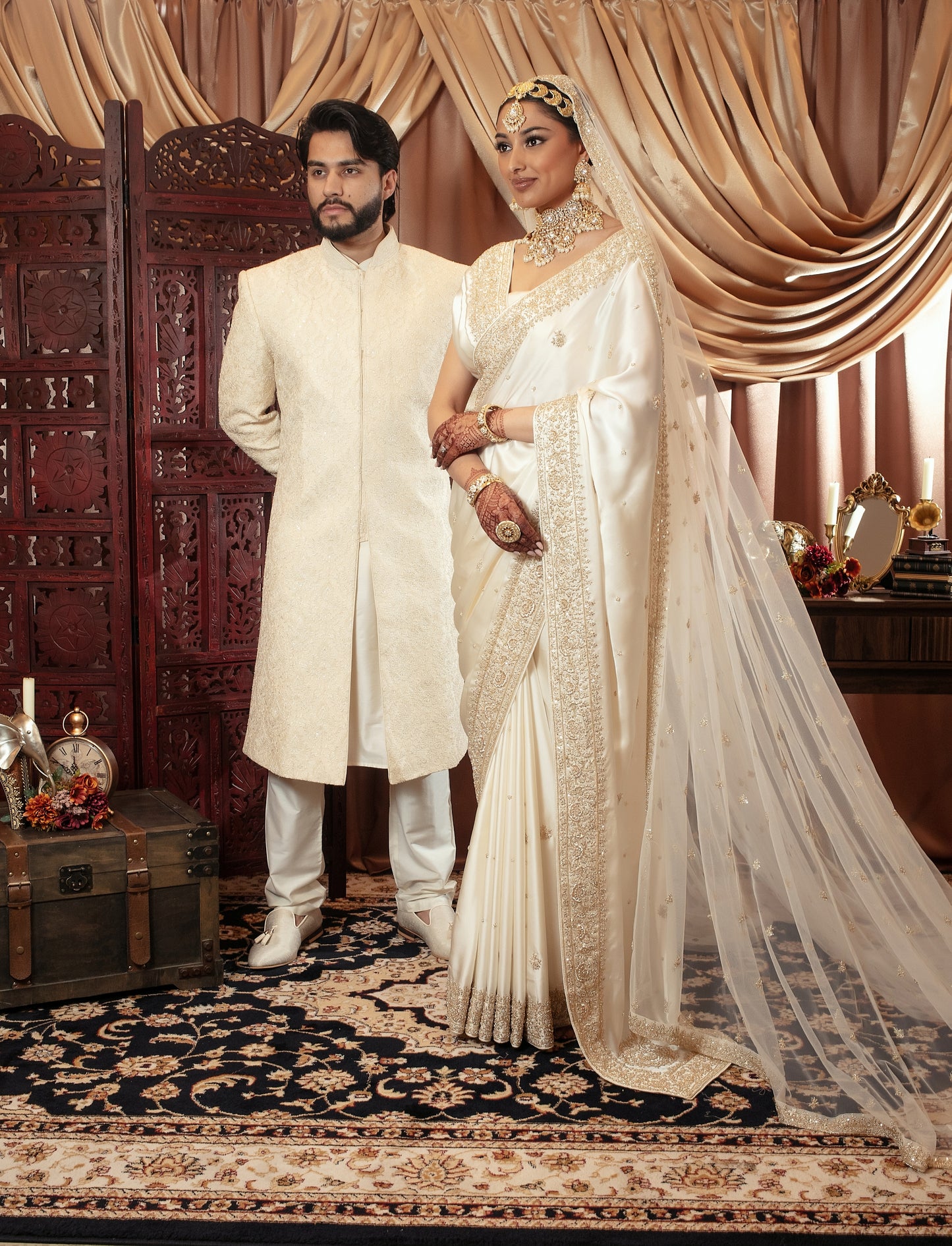 Signature Crepe Silk Zardozi Embroidery Sari W/Trail Dupatta NC087