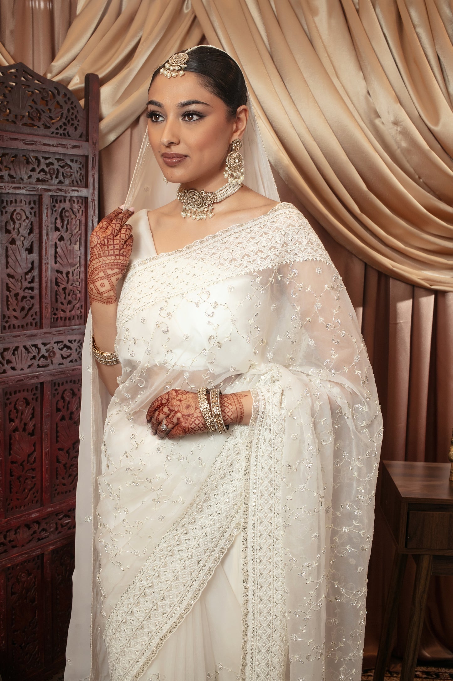 Luxury Organza Threadwork & Beadwork Sari W/Dupatta NC091