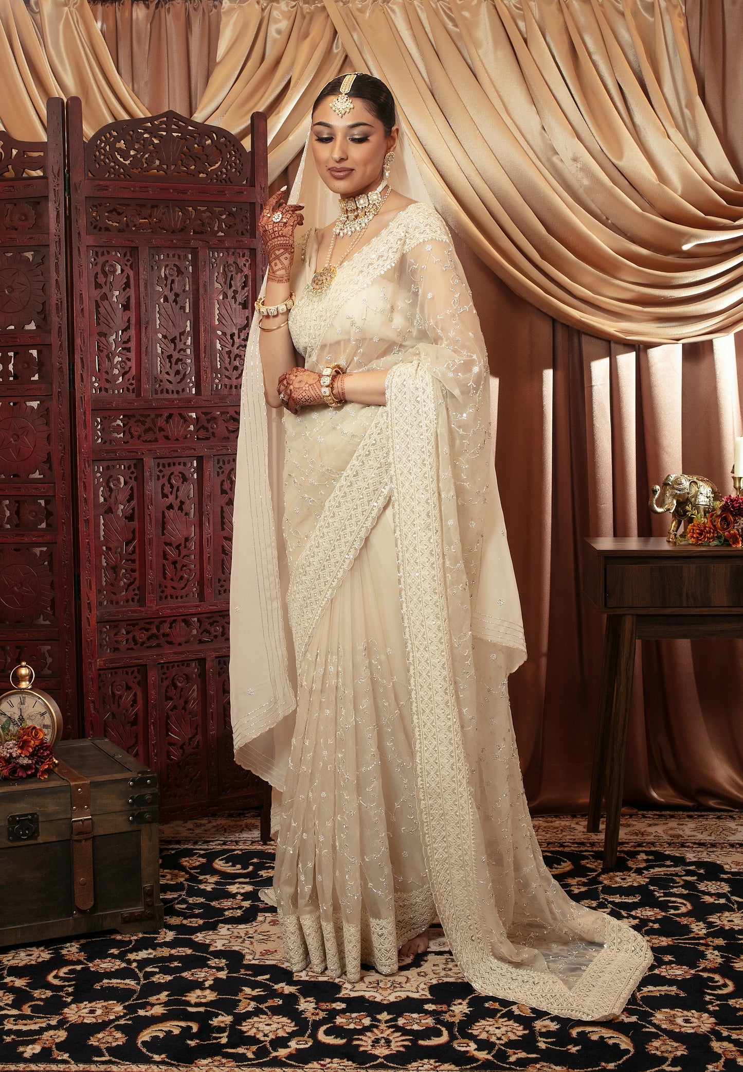 Luxury Organza Threadwork & Beadwork Sari W/Dupatta NC091