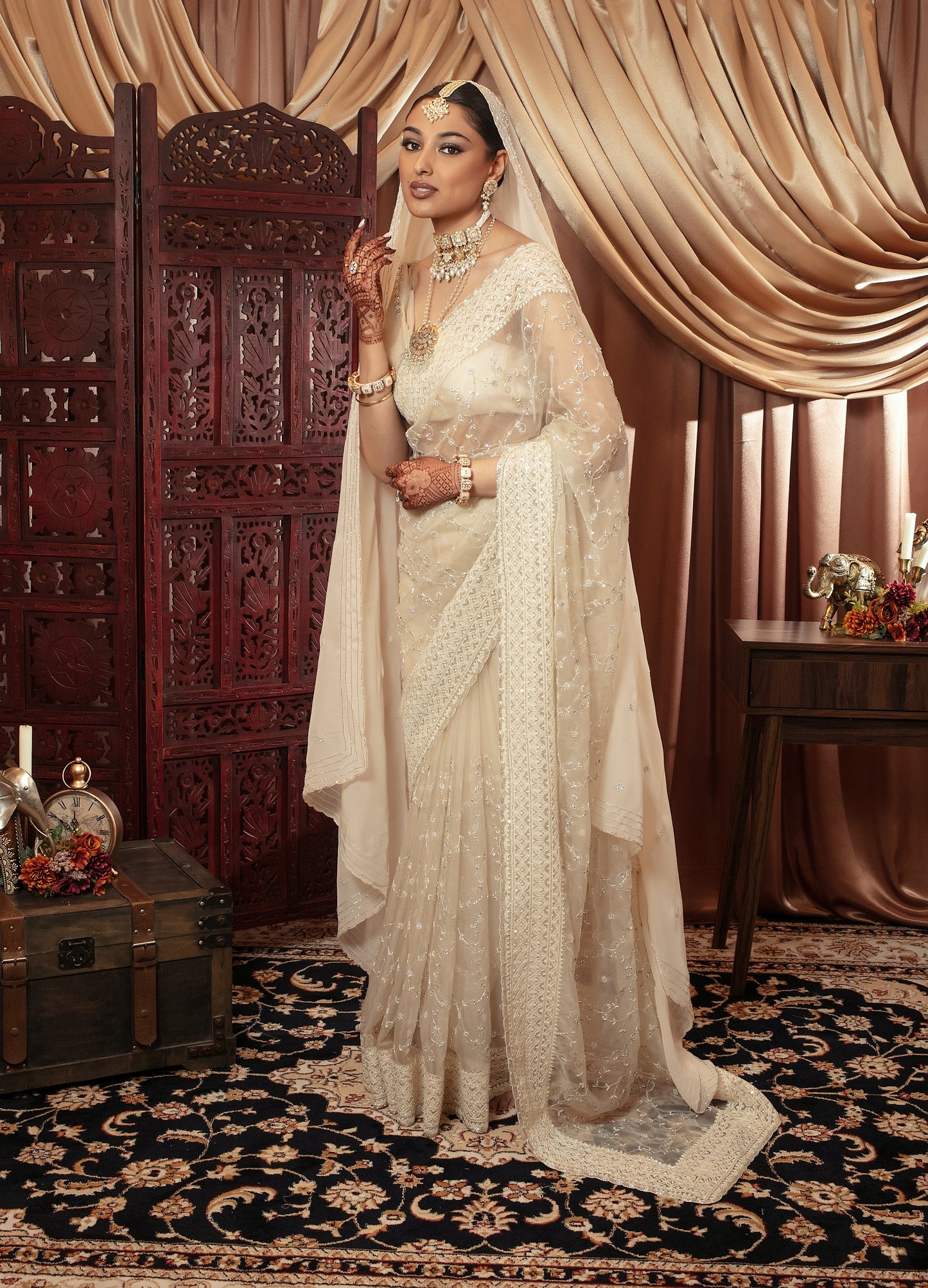Luxury Organza Threadwork & Beadwork Sari W/Dupatta NC091