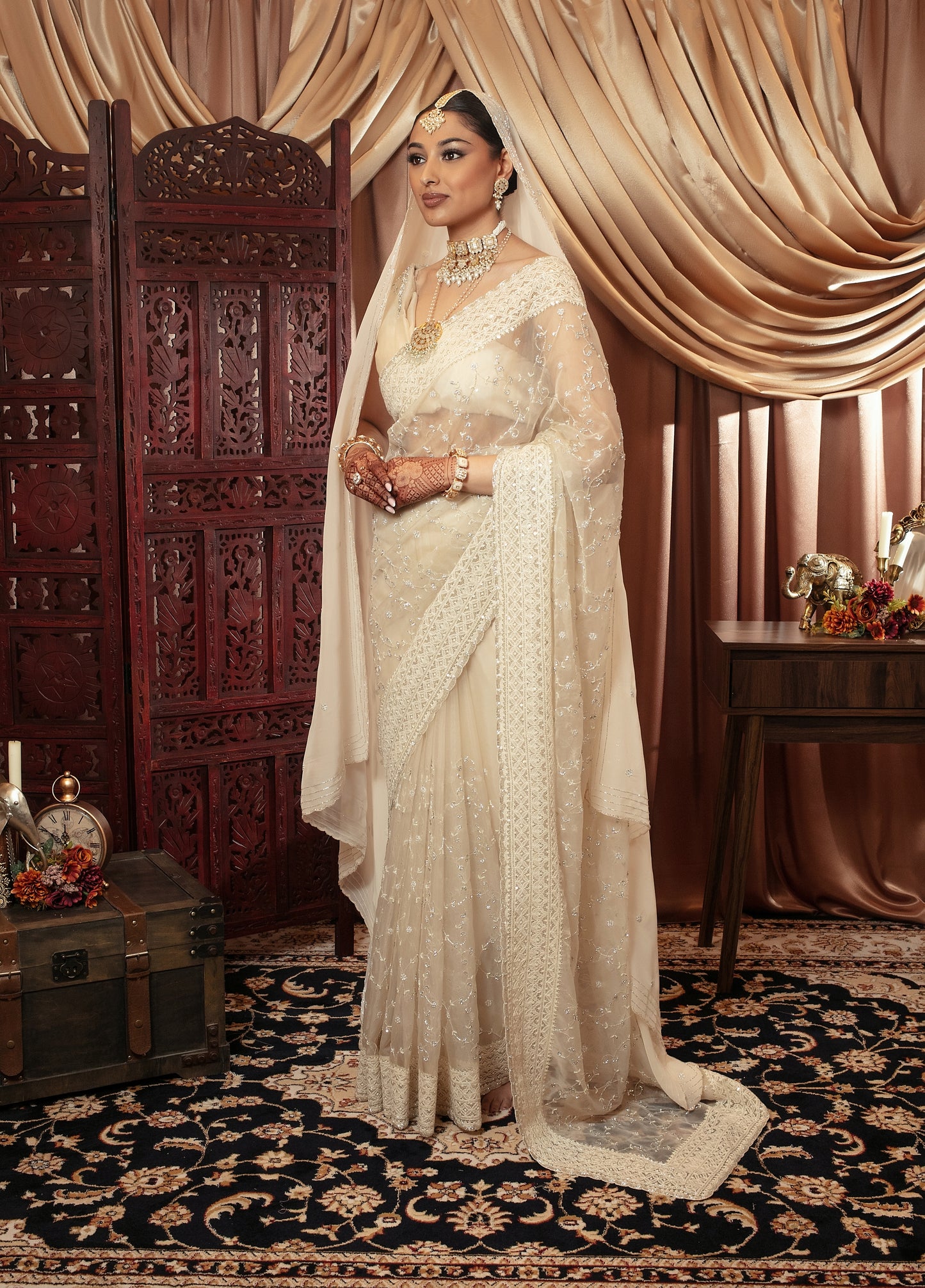 Luxury Organza Threadwork & Beadwork Sari W/Dupatta NC091