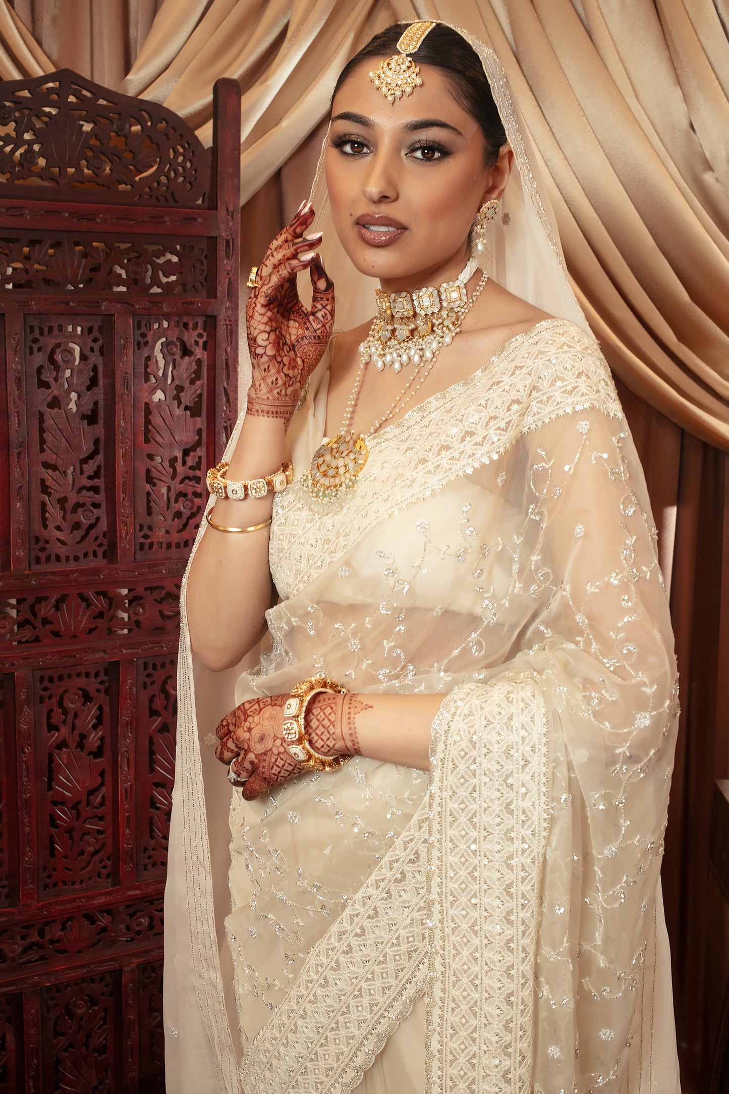 Luxury Organza Threadwork & Beadwork Sari W/Dupatta NC091