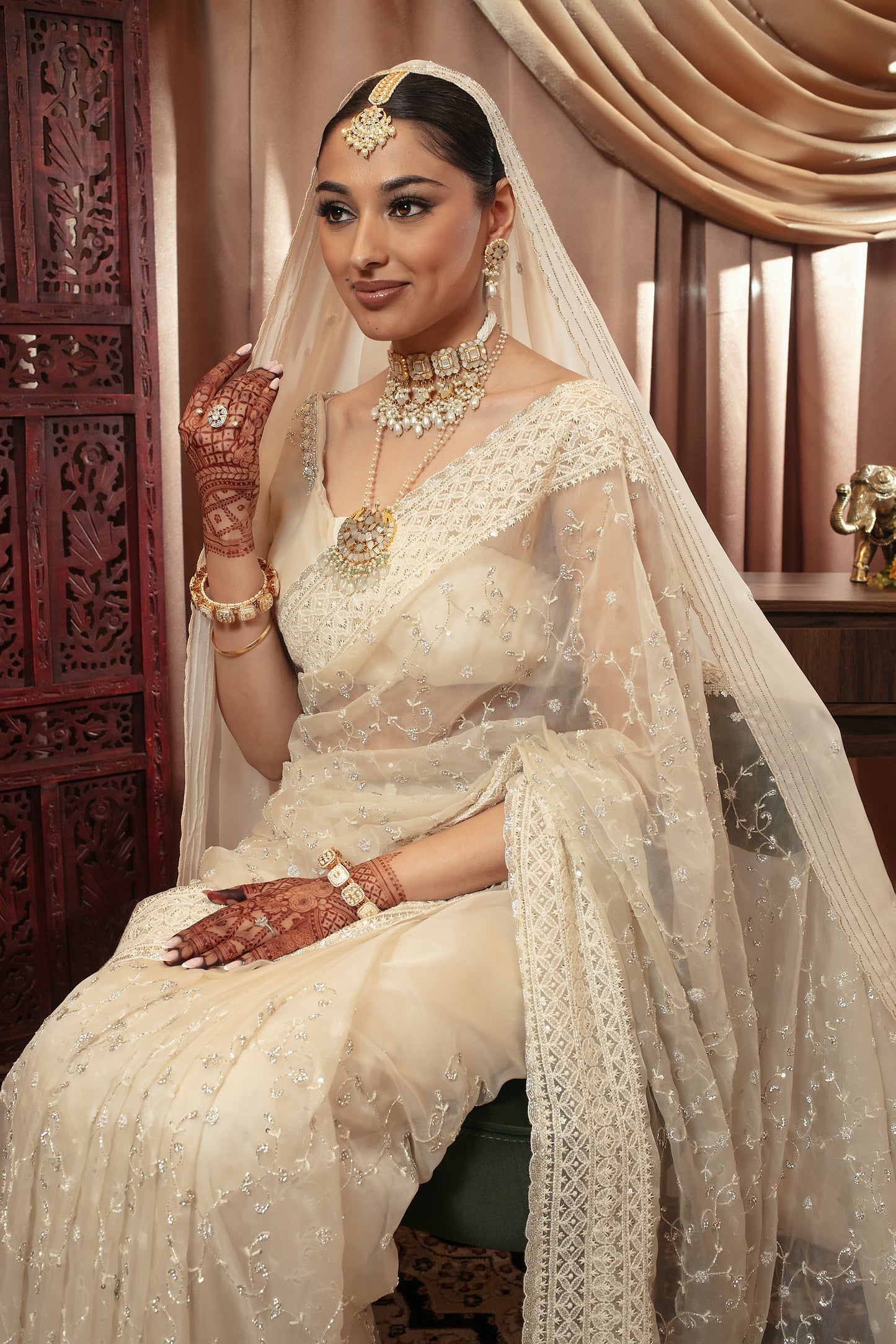 Luxury Organza Threadwork & Beadwork Sari W/Dupatta NC091