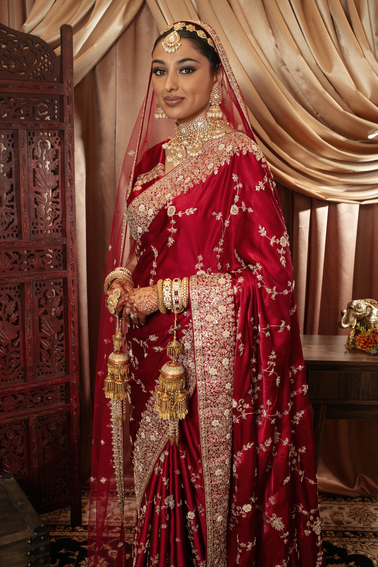 Signature Crepe Silk Zardozi Embroidery Sari W/Dupatta NC092