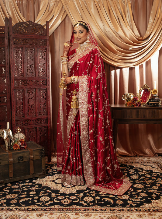 Signature Crepe Silk Zardozi Embroidery Sari W/Dupatta NC092