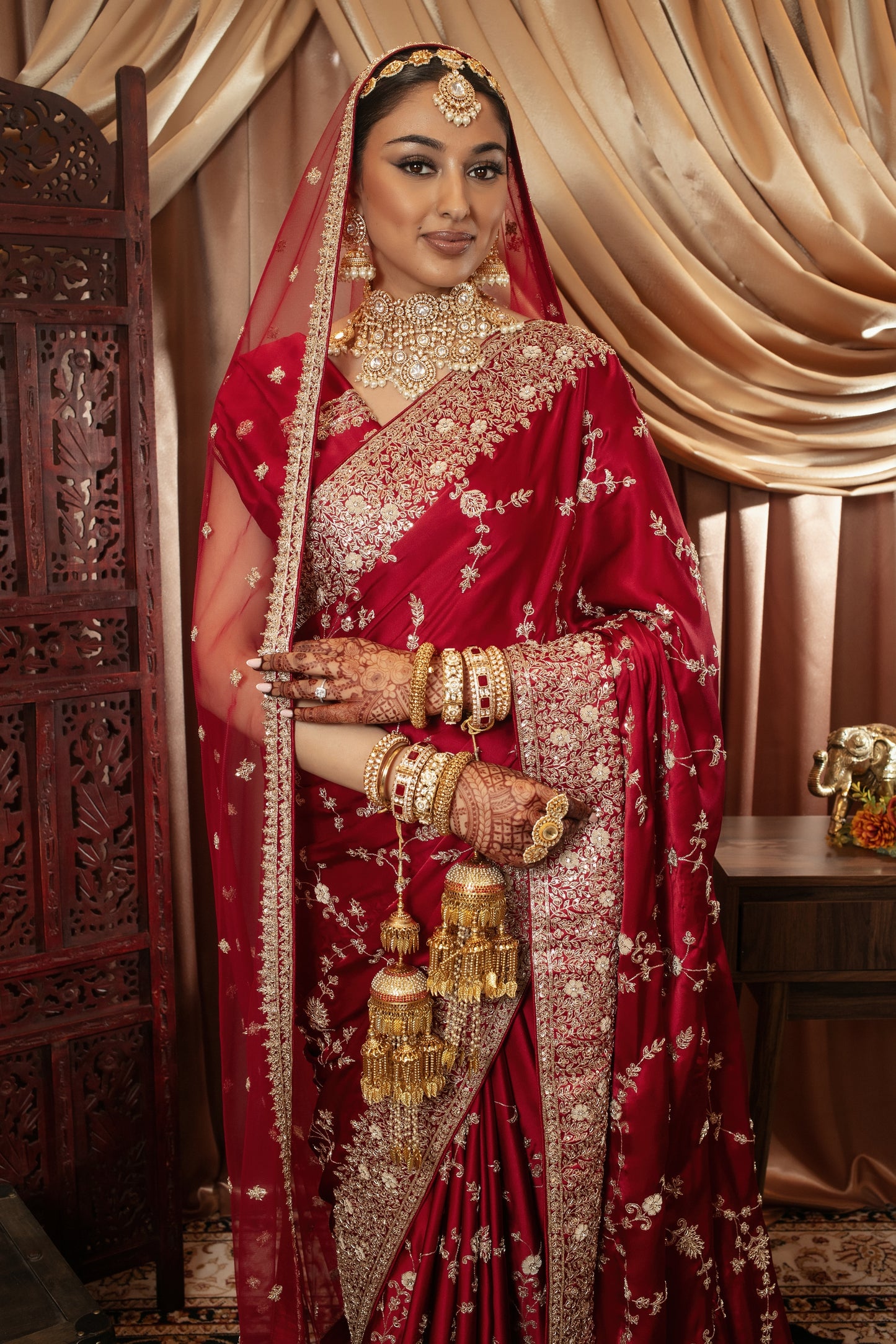 Signature Crepe Silk Zardozi Embroidery Sari W/Dupatta NC092