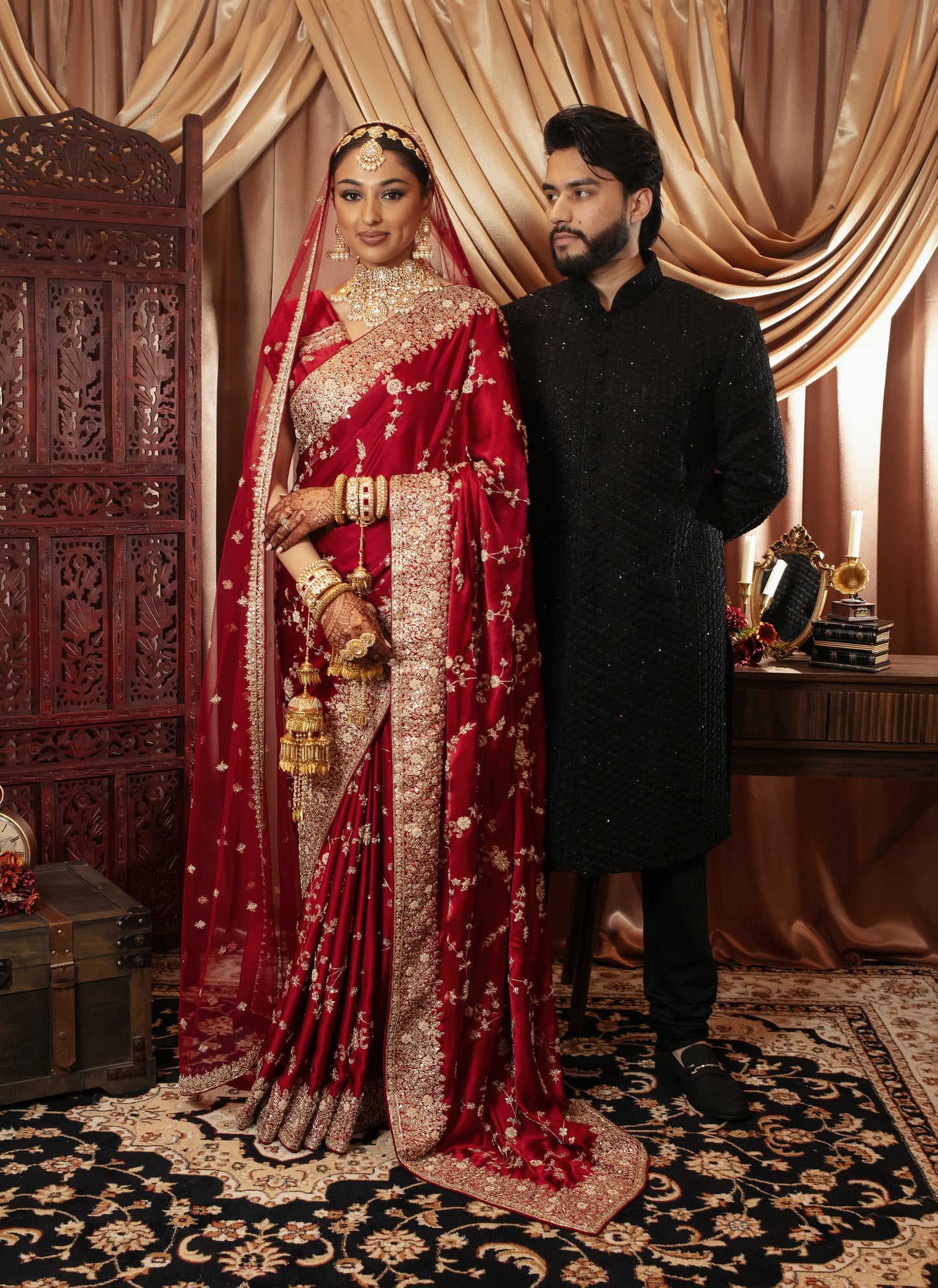 Signature Crepe Silk Zardozi Embroidery Sari W/Dupatta NC092