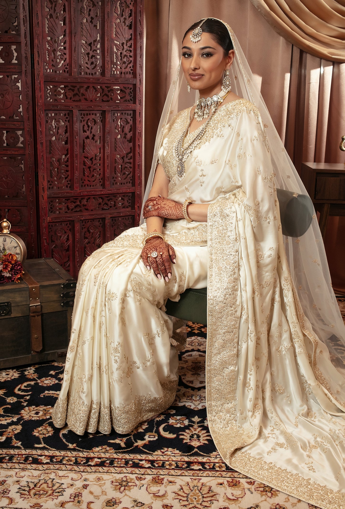 Signature Crepe Silk Zardozi Embroidery Sari W/Dupatta NC092