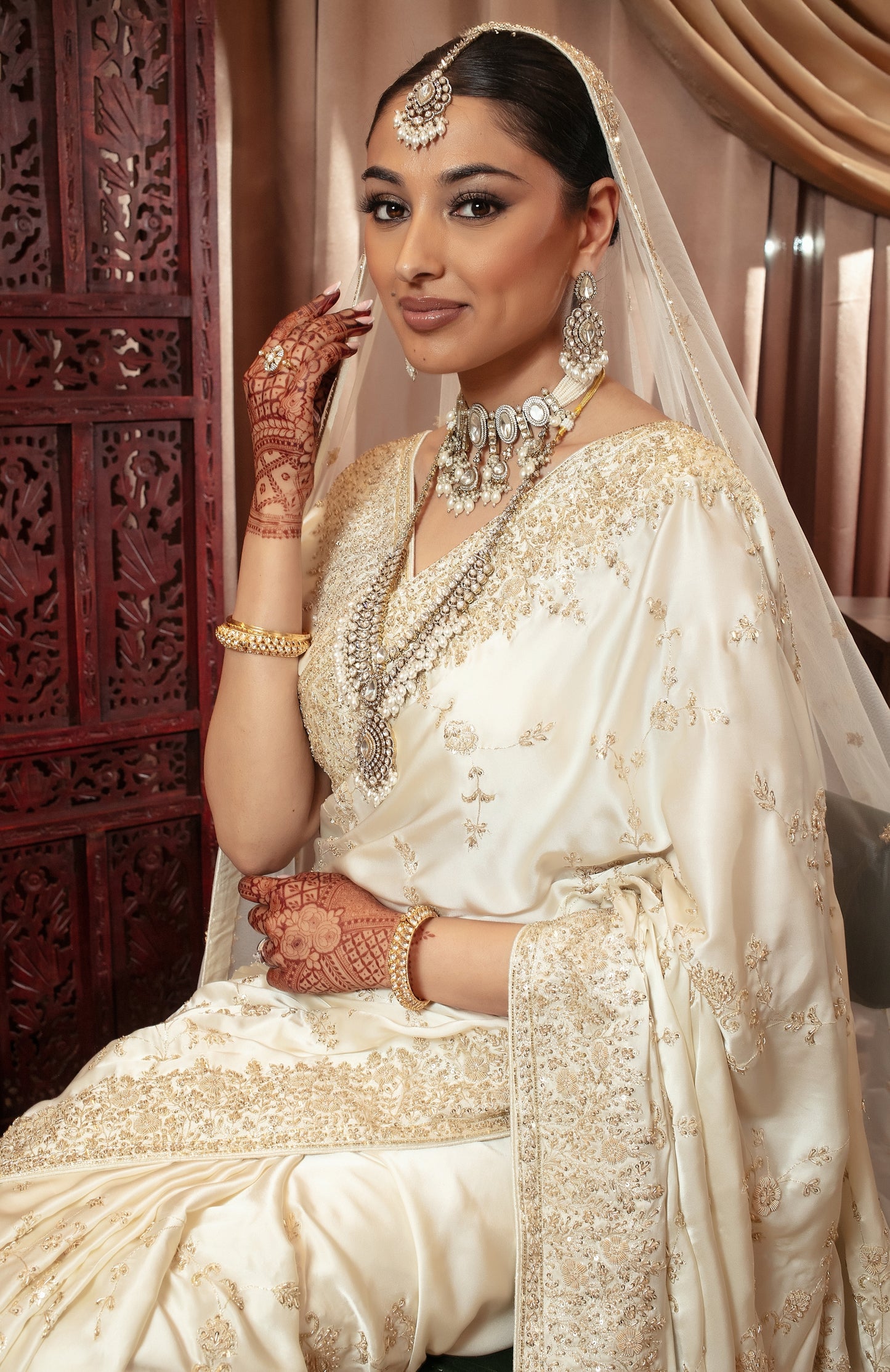 Signature Crepe Silk Zardozi Embroidery Sari W/Dupatta NC092