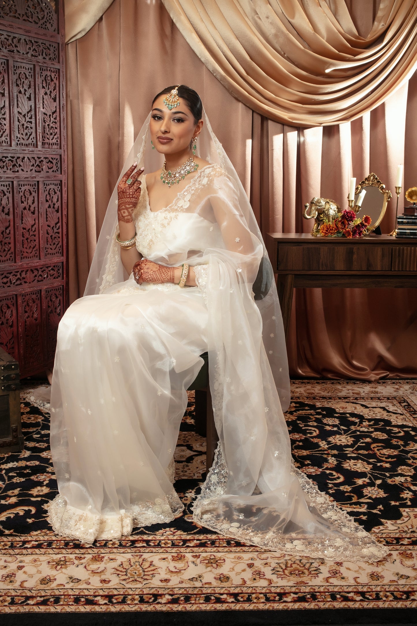 Luxury Tissue Organza Beadwork Embroidery Sari W/Dupatta NC089