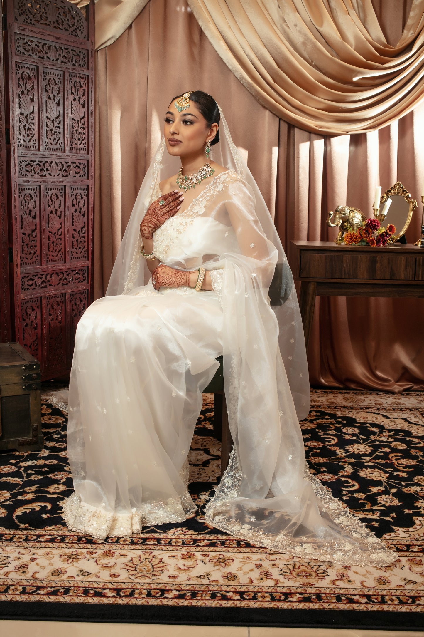Luxury Tissue Organza Beadwork Embroidery Sari W/Dupatta NC089