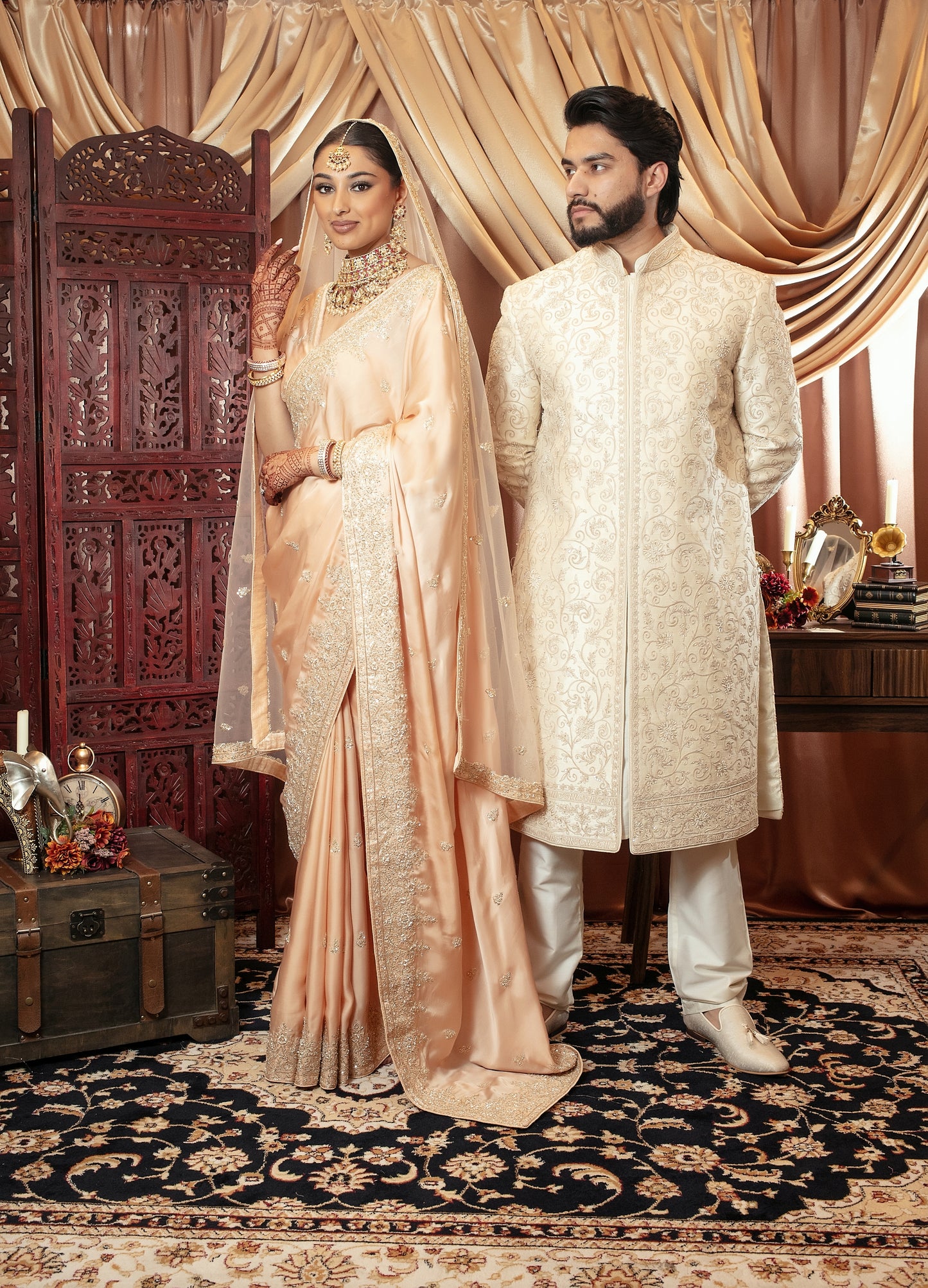 Signature Art Satin Silk Zardozi Embroidery Sari + Dupatta NC095