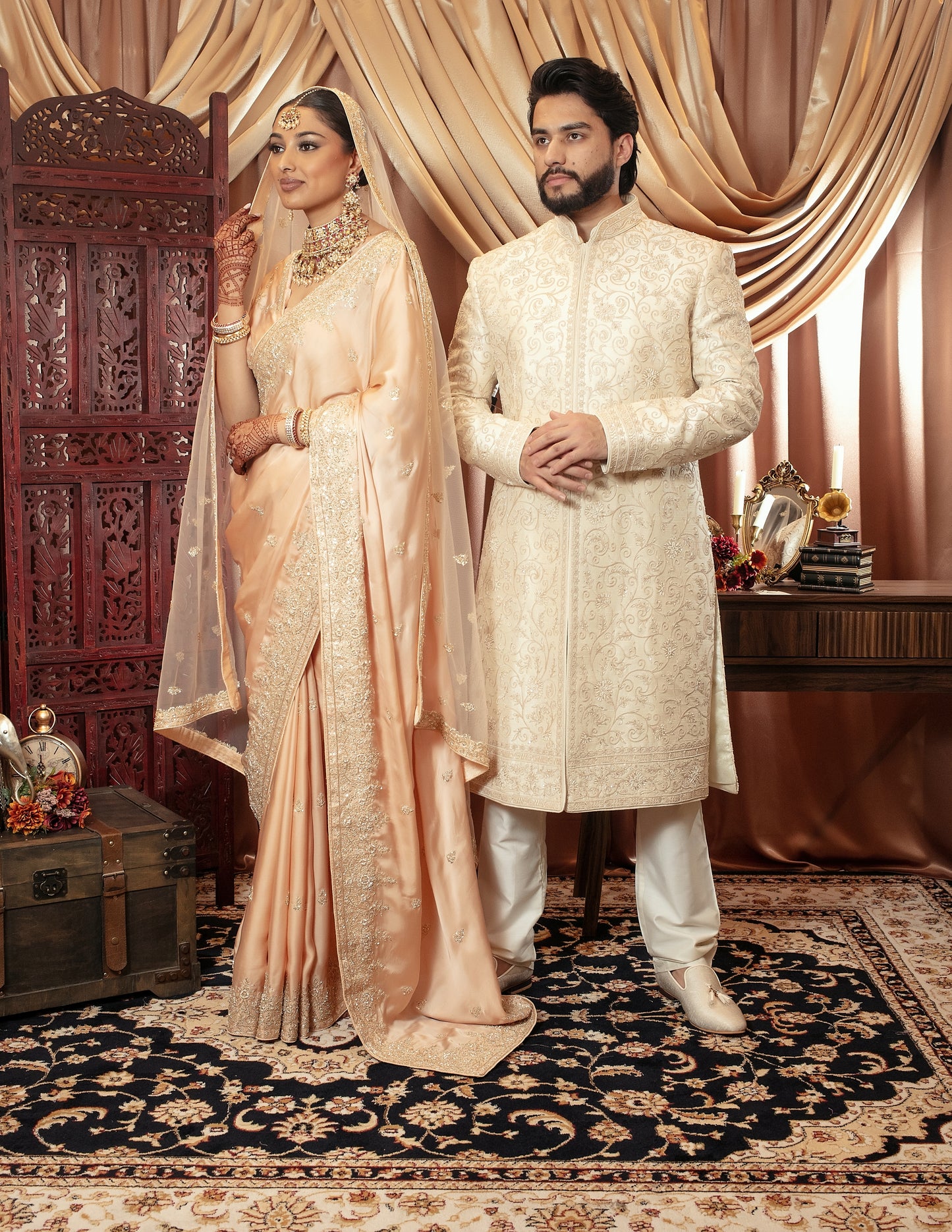 Signature Art Satin Silk Zardozi Embroidery Sari + Dupatta NC095