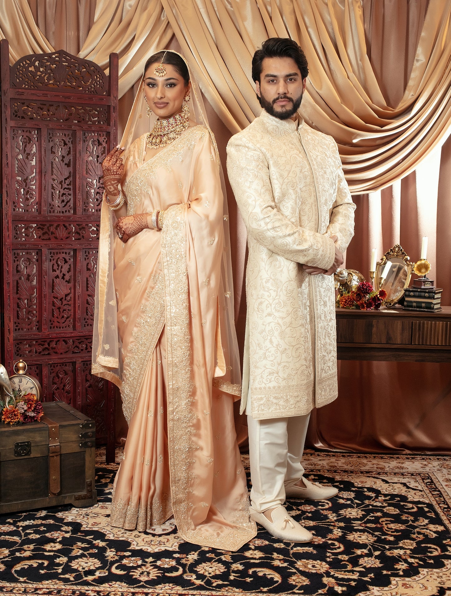 Signature Art Satin Silk Zardozi Embroidery Sari + Dupatta NC095