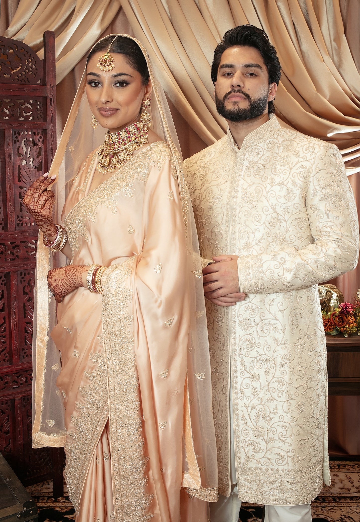 Signature Art Satin Silk Zardozi Embroidery Sari + Dupatta NC095