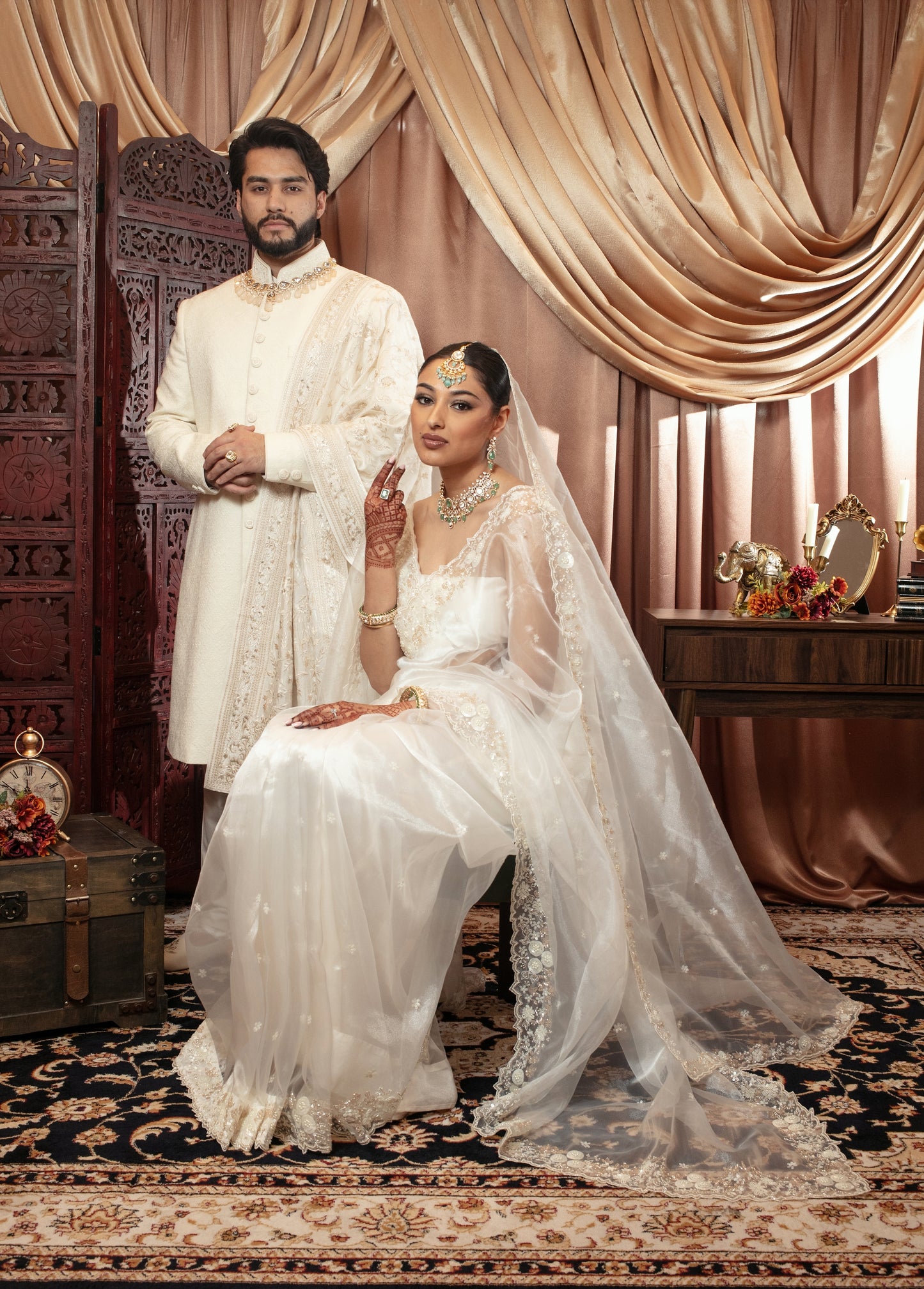 Luxury Tissue Organza Beadwork Embroidery Sari W/Dupatta NC089