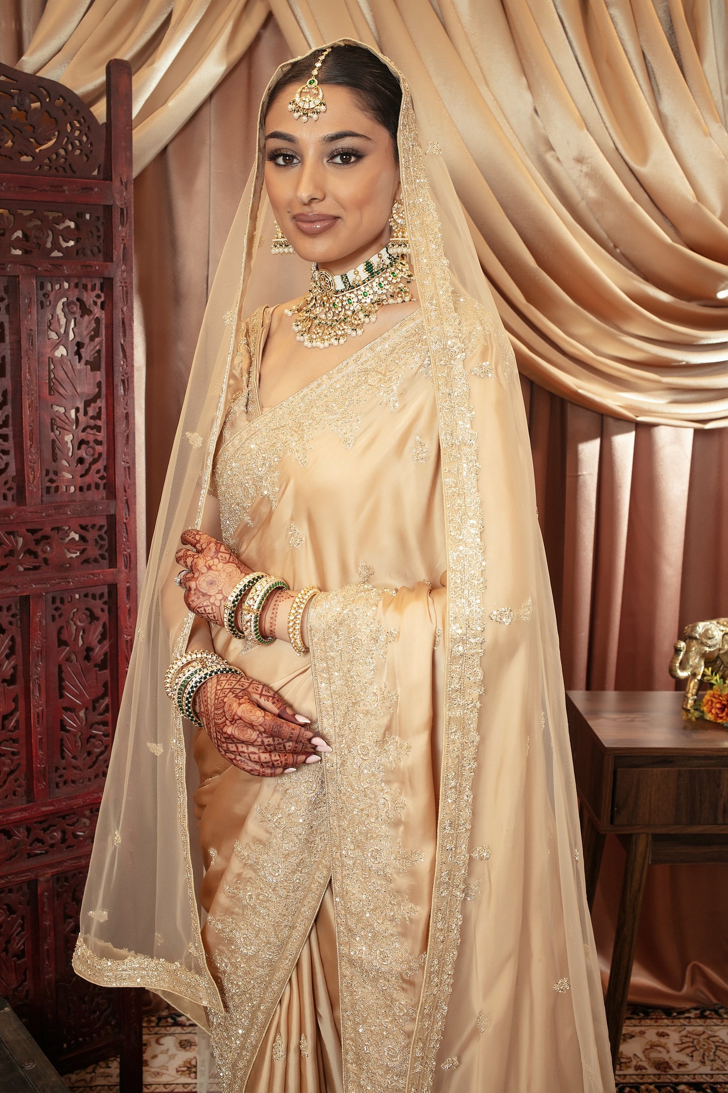 Signature Art Satin Silk Zardozi Embroidery Sari + Dupatta NC095