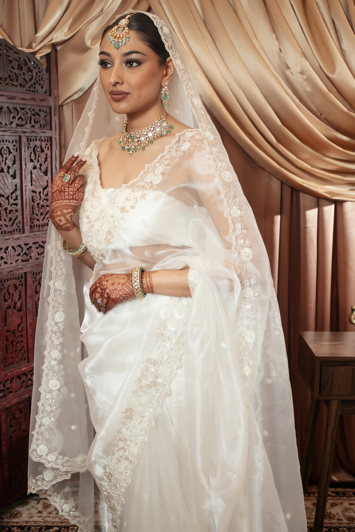 Luxury Tissue Organza Beadwork Embroidery Sari W/Dupatta NC089