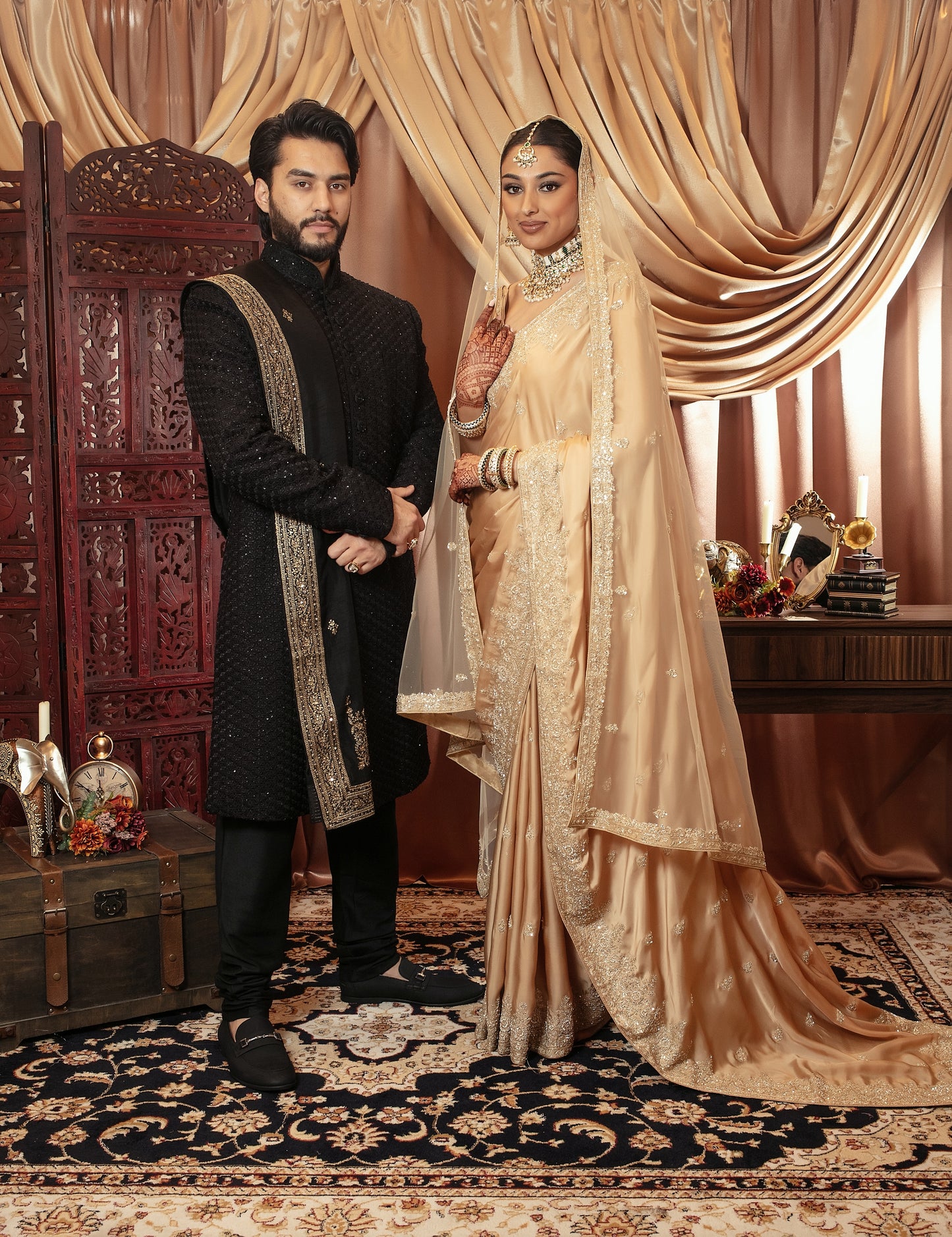 Signature Art Satin Silk Zardozi Embroidery Sari + Dupatta NC095