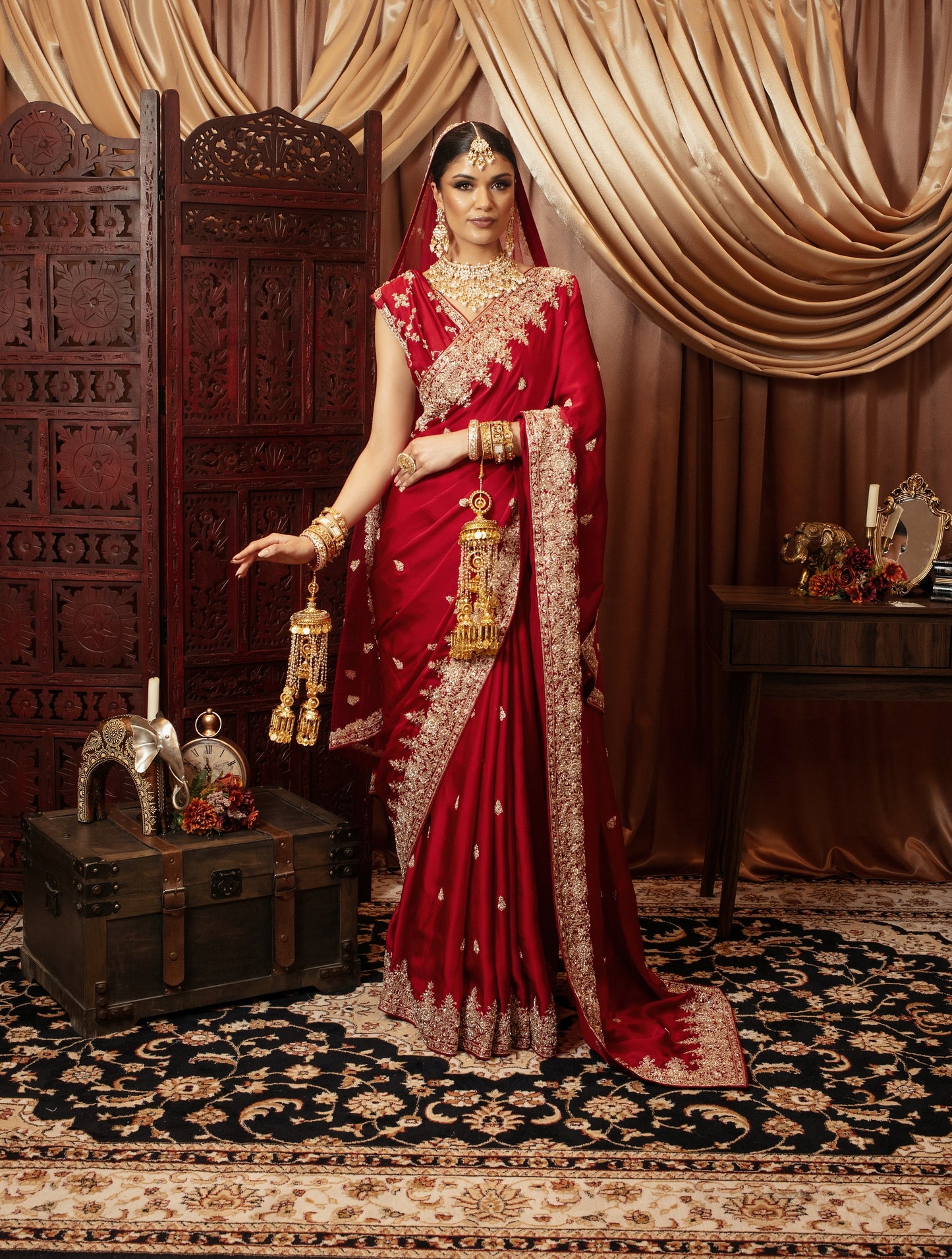 Signature Art Satin Silk Zardozi Embroidery Sari + Dupatta NC095