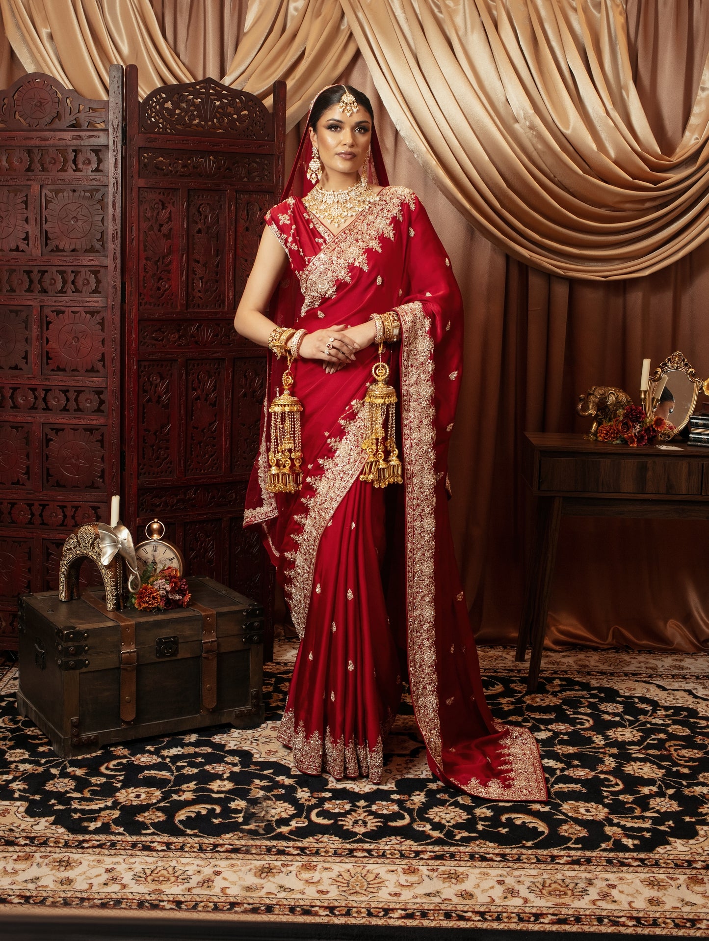 Signature Art Satin Silk Zardozi Embroidery Sari + Dupatta NC095
