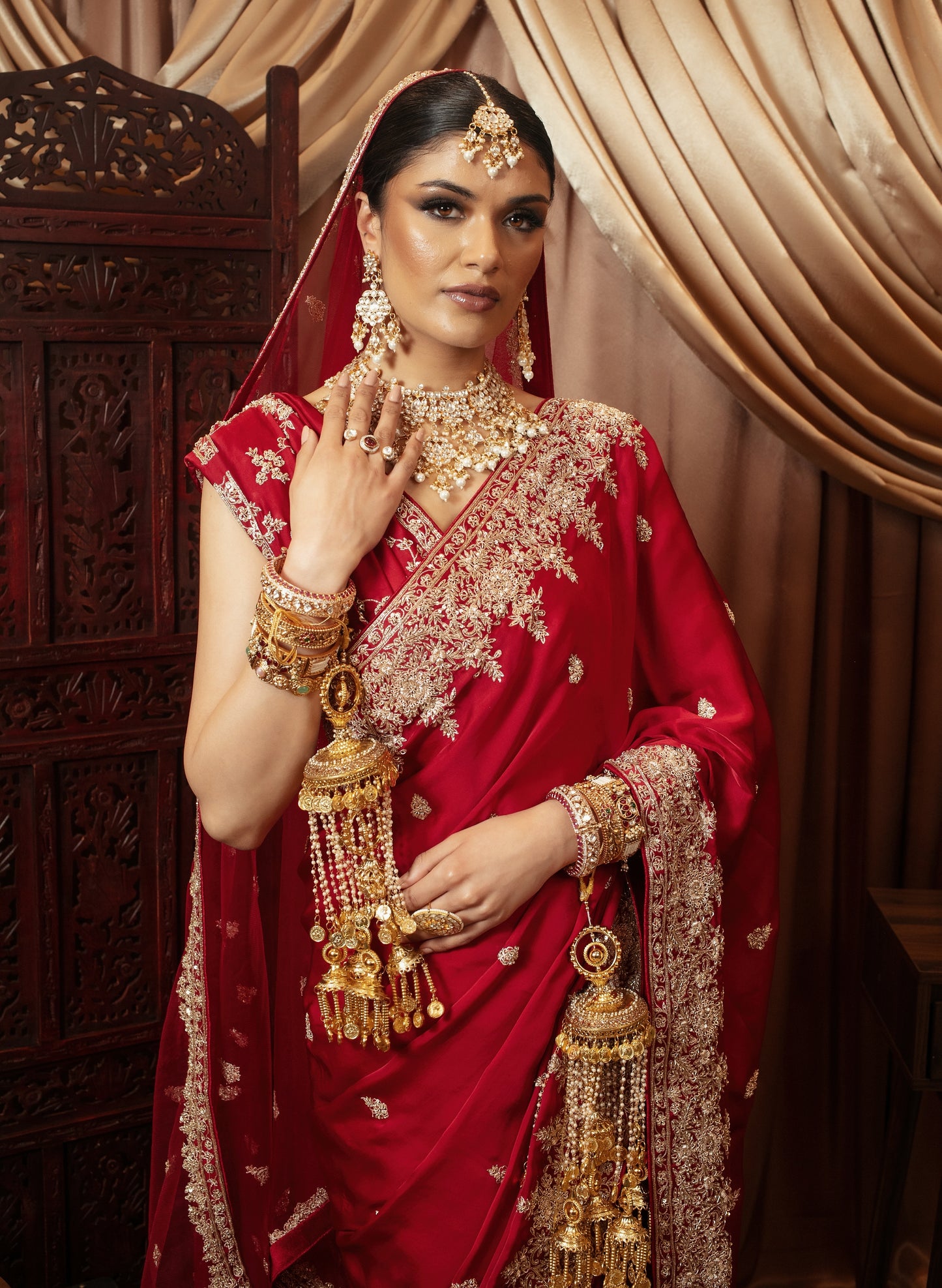 Signature Art Satin Silk Zardozi Embroidery Sari + Dupatta NC095