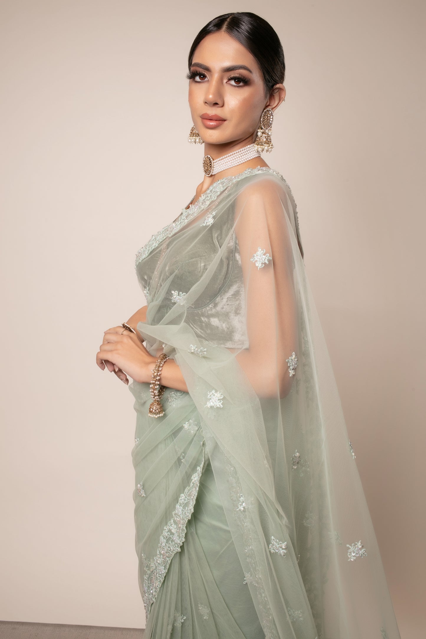 Luxury Soft Tulle Beadwork Embroidery Sari w/BP Mayapur/PMB0010