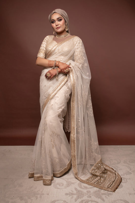 Luxury Soft Tulle Beadwork Embroidery Sari w/BP Patta/PMB0012