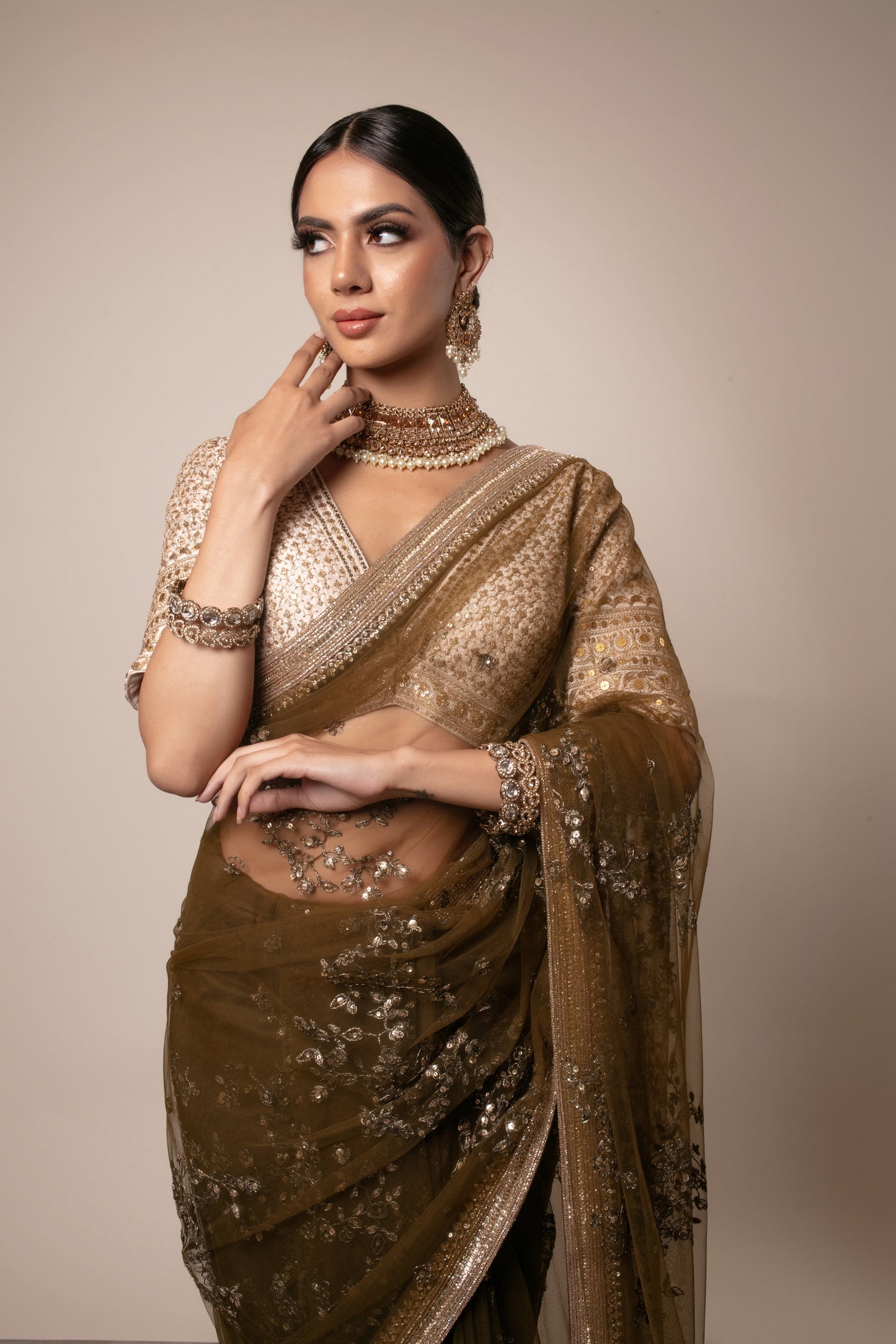 Luxury Soft Tulle Beadwork Embroidery Sari w/BP Patta/PMB0012