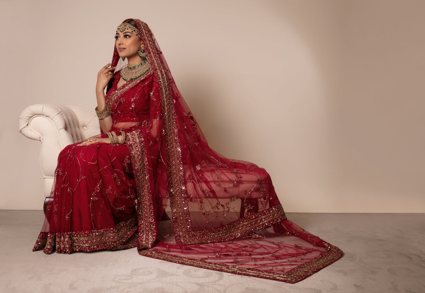 Signature Soft Tulle Beadwork Embroidery Sari & Dupatta PMB0013