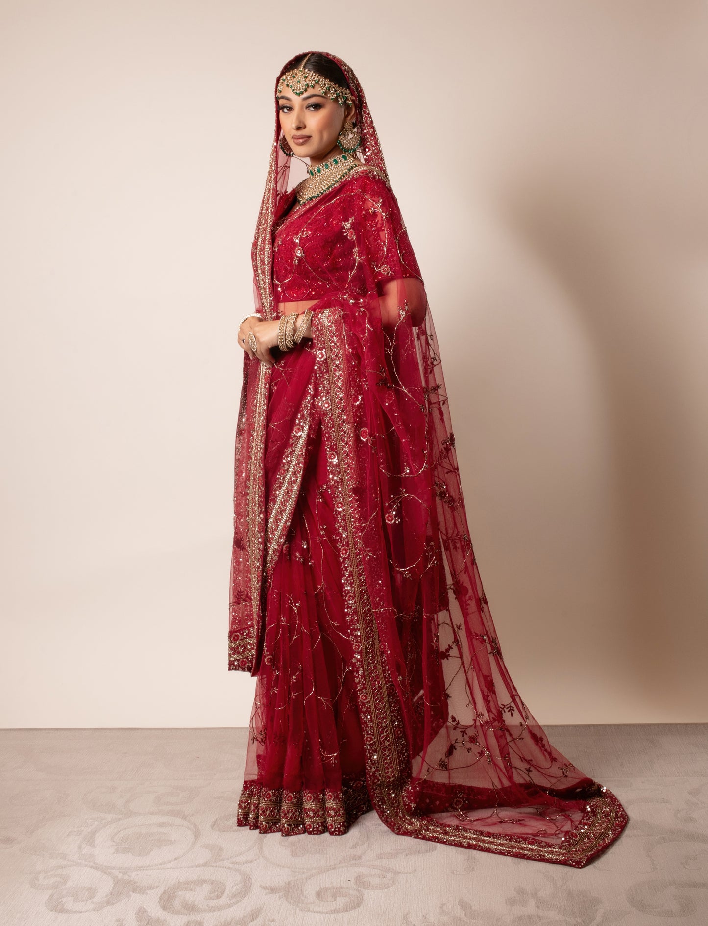 Signature Soft Tulle Beadwork Embroidery Sari & Dupatta PMB0013