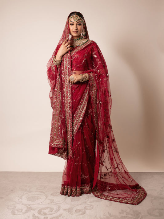 Signature Soft Tulle Beadwork Embroidery Sari & Dupatta PMB0013