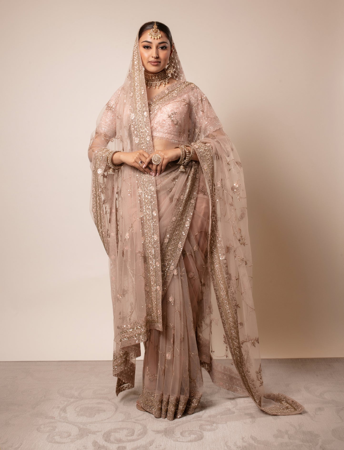 Signature Soft Tulle Beadwork Embroidery Sari & Dupatta PMB0013
