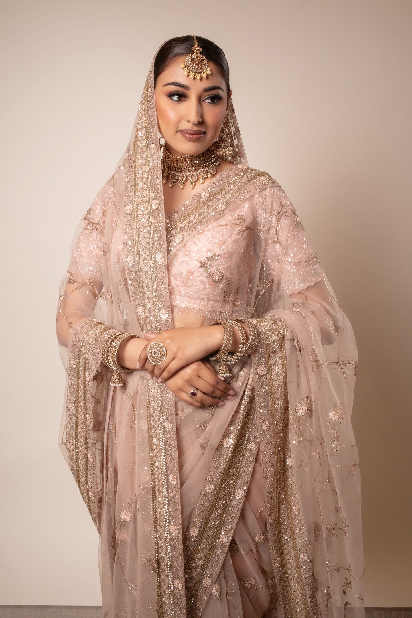 Signature Soft Tulle Beadwork Embroidery Sari & Dupatta PMB0013