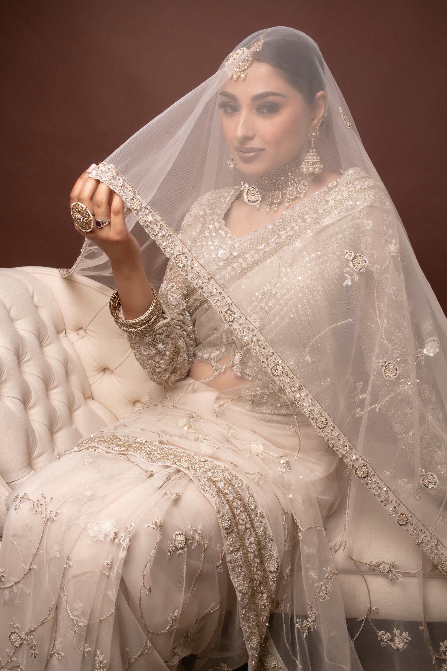 Signature Soft Tulle Beadwork Embroidery Sari & Bridal Veil PMB0014