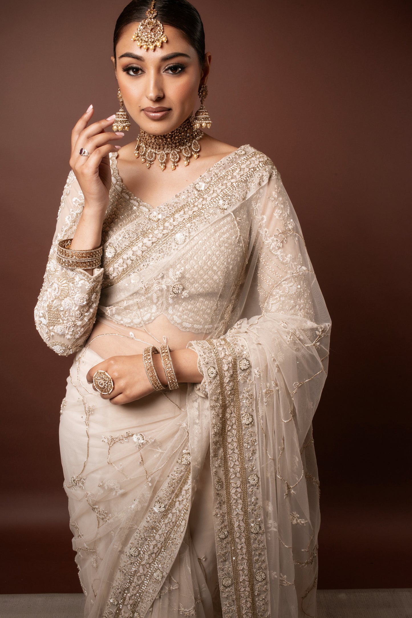 Signature Soft Tulle Beadwork Embroidery Sari & Bridal Veil PMB0014