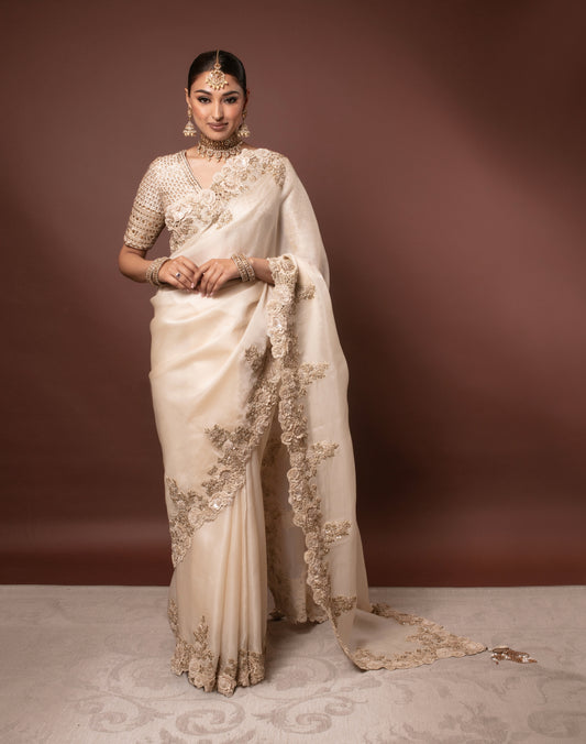 Luxury Organza Silk Applique & Beadwork Sari 2613 RT002