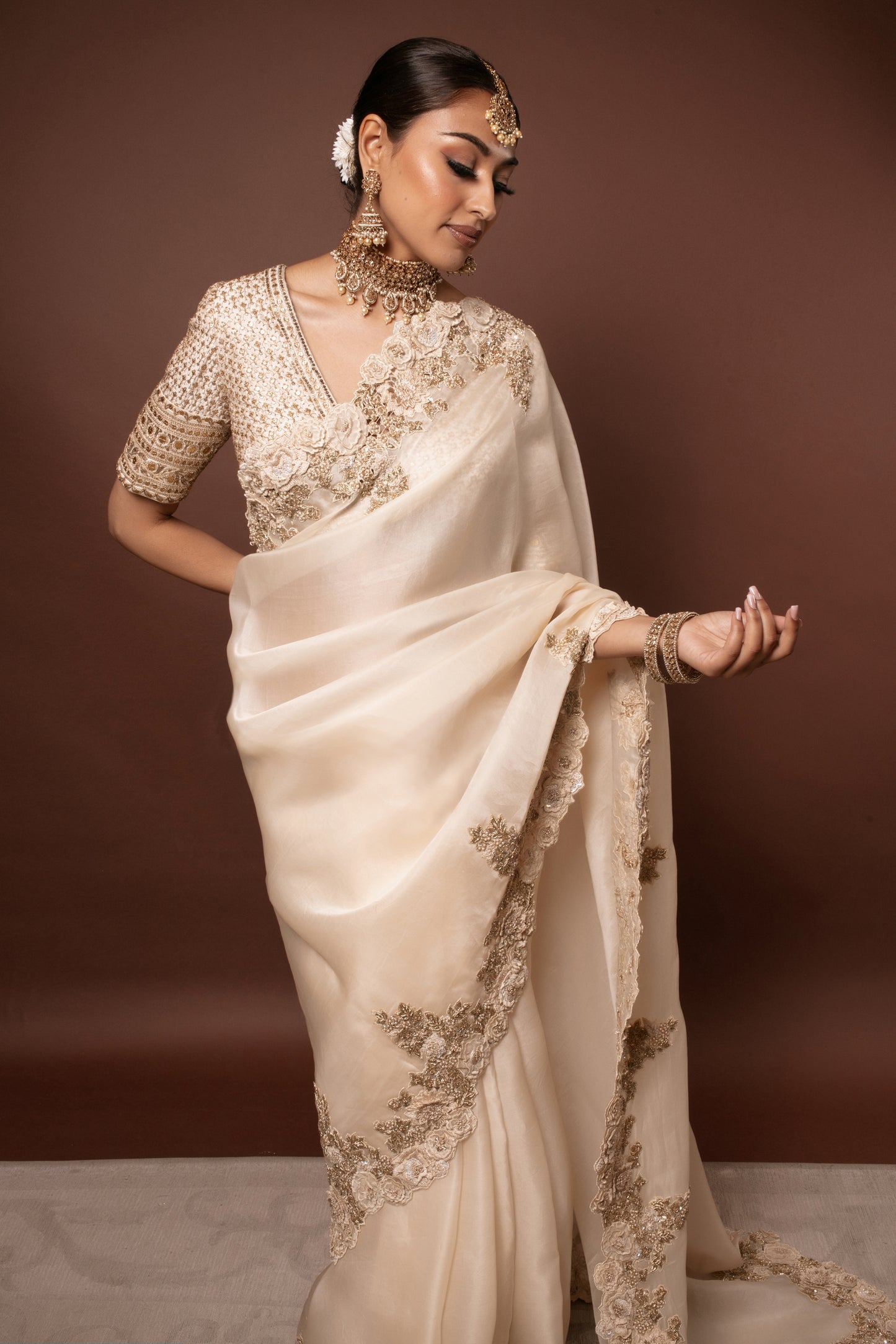 Luxury Organza Silk Applique & Beadwork Sari 2613 RT002